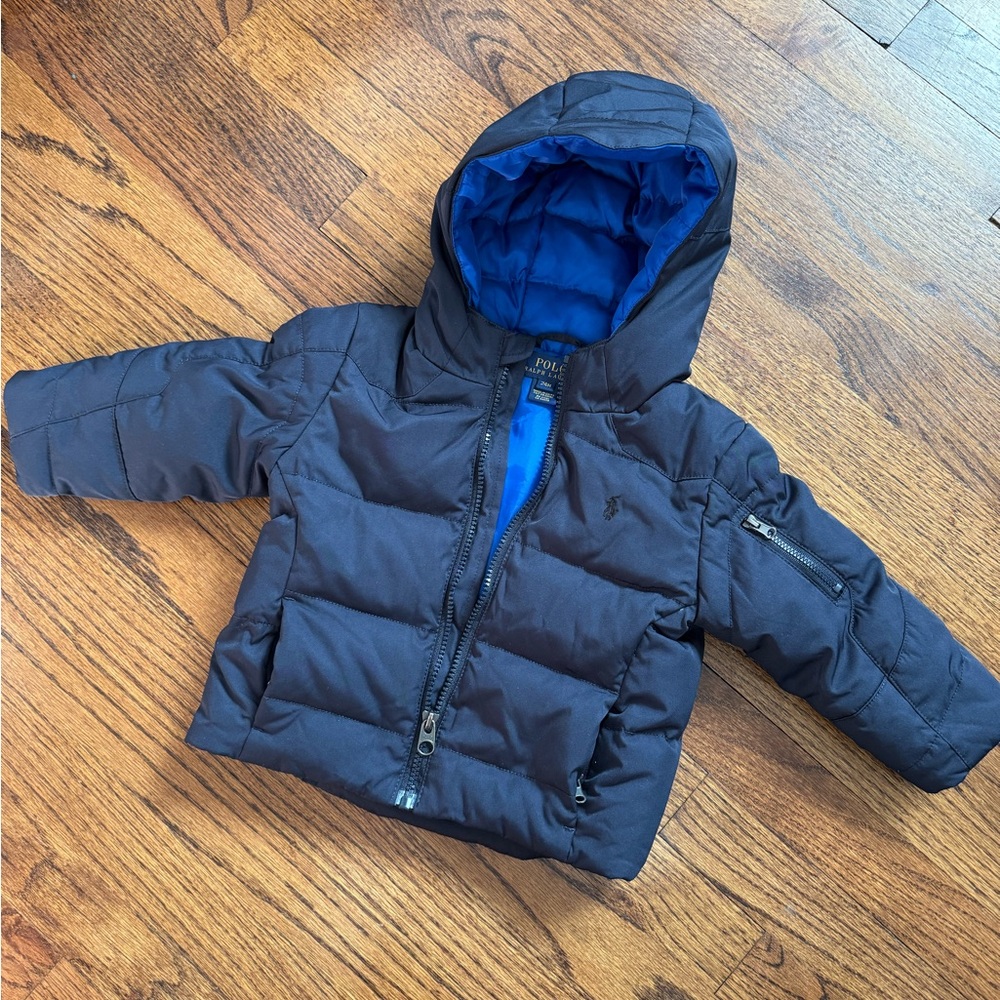 Toddler boys polo Ralph Lauren hooded puffer winter coat jacket navy blue 24m
